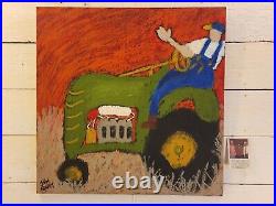 John Sperry Southern Primitive Self taught Folk Art Painting John Deere Tractor