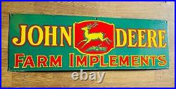 John deere farm implements porcelain enamel 36 x 12 inch single sided sign