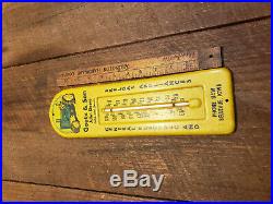 L4956- Antique Vintage JOHN DEERE THERMOMETER with Tractor Graphic ORIGINAL