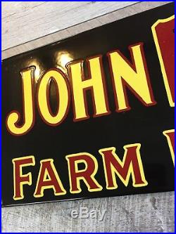 LARGE JOHN DEERE TRACTORS PORCELAIN DEALERSHIP SIGN. 36x12 Size. Heavy. FARM