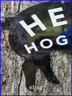 LARGE VINTAGE HEINOLD HOG MARKET PORCELAIN SIGN 24x11 LARGE VINTAGE HEINOLD HOG MARKET PORCELAIN SIGN 24x11