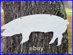 LARGE VINTAGE HEINOLD HOG MARKET PORCELAIN SIGN 24x11 LARGE VINTAGE HEINOLD HOG MARKET PORCELAIN SIGN 24x11