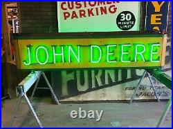 LQQK! Vintage JD JOHN DEERE Sign Old Tractor DOUBLE SIDED NEON farm AG Equipment