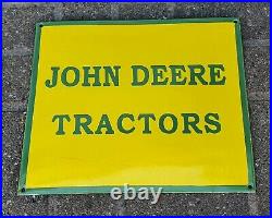 Large 14x12 John Deere Dealer Sign Farm Tractor Heavy Metal Enamel Vintage