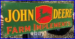 Large 1950's Vintage John Deere Farm Implement Tractor Porcelain Enamel Sign