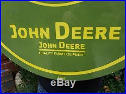 Large 24 Double Sided John Deere Farm Equipment Porcelain Sign Marked 1952