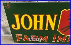 Large 24 John Deere Porcelain Farming Implements Porcelain Sign Green & Yellow