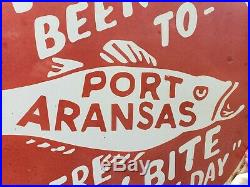 Large 24 Port Aransas Texas Porcelain Sign Rusty Fishing Sign Rare