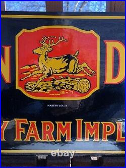 Large 24 Vintage 1934 Dated John Deere Quality Farm Implements Porcelain Sign