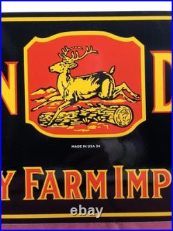 Large 24 Vintage 1934 Dated John Deere Quality Farm Implements Porcelain Sign