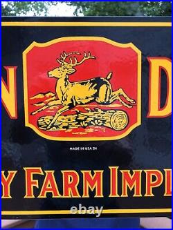 Large 24 Vintage 1934 Dated John Deere Quality Farm Implements Porcelain Sign