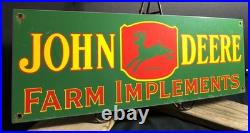 Large 24 Vintage John Deere Quality Farm Implements Porcelain Sign
