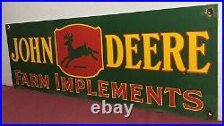 Large 24 Vintage John Deere Quality Farm Implements Porcelain Sign Large 24 Vintage John Deere Quality Farm Implements Porcelain Sign