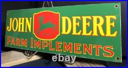 Large 24 Vintage John Deere Quality Farm Implements Porcelain Sign