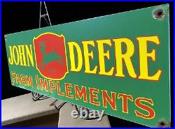 Large 24 Vintage John Deere Quality Farm Implements Porcelain Sign