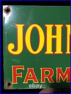 Large 24 Vintage John Deere Quality Farm Implements Porcelain Sign