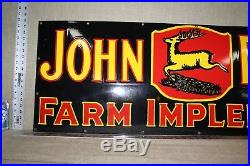 Large 52 John Deere Implements Dealer Porcelain Sign Gas Oil Farm Tractor