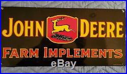 Large Old 1934 John Deere Quality Farm Implements Porcelain Enamel Sign