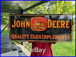 Large Old Vintage John Deere Farm Implement & Tractor Porcelain Enamel Sign