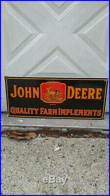 Large Vintage 1934 John Deere Quality Farm Implements Porcelain Enamel Sign