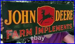 Large Vintage 1953 Dated John Deere Quality Farm Implements 24 Porcelain Sign