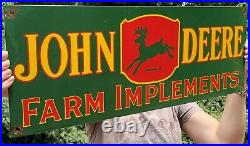 Large Vintage 1955 Dated John Deere Farm Implement Tractor Porcelain Enamel Sign