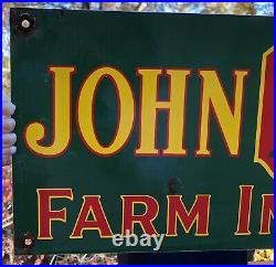 Large Vintage 1955 Dated John Deere Farm Implement Tractor Porcelain Enamel Sign