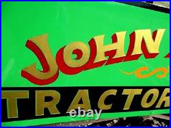 Large Vintage Hand Painted JOHN DEERE TRACTOR Man Cave Farmer Farm Green SIGN