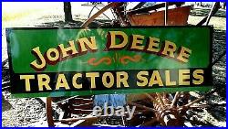 Large Vintage Hand Painted JOHN DEERE TRACTOR Man Cave Farmer Farm Green SIGN