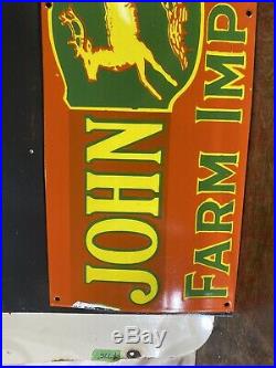 Large Vintage''john Deere'' Porcelain Advertising Sign 12x36 Inch USA