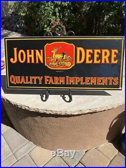Large Vintage''john Deere'' Porcelian Advertizing Sign 10.5x24 Inch USA 34