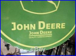 Large''john Deere'' Double Sided 24'' Porcelain Sign With Bracket! 1952 Nice