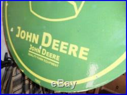 Large''john Deere'' Double Sided 24'' Porcelain Sign With Bracket! 1952 Nice