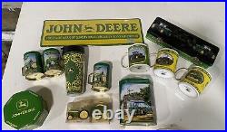 Lot of John Deere Logo Items Salt&Pepper Shakers, Coffee Mugs, Sign, Tin Boxes