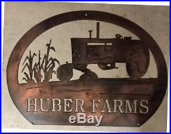 Metal FARM sign with OLIVER TRACTOR, corn stalks, customized