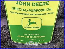 NICE JOHN DEERE OIL PORCELAIN CAN SIGN, EXCELLENT (NEAR MINT) COND, 11x 8