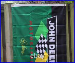 NOS NEAR MINT 1990s era JOHN DEERE MOTORSPORTS Old 29x43 inch Cloth Banner Flag