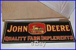 Nos Vintage John Deere Quality Farm Implements Porcelain Enamel Sign Mint