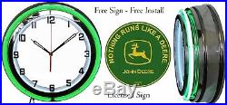 Nothing Runs Like A John Deere Green Sign with Free 19 Neon Clock Green Neon