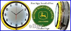 Nothing Runs Like A John Deere Green Sign with Free 19 Neon Clock Yellow Neon