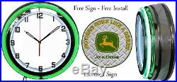 Nothing Runs Like A John Deere Sign with Free 19 Double Neon Clock Green Neon