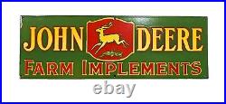 OLD RARE 1950's JOHN DEERE FARM IMPLEMENTS PORCELAIN ENAMEL SIGN 36X12