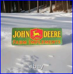 OLD RARE 1950's JOHN DEERE FARM IMPLEMENTS PORCELAIN ENAMEL SIGN 36X12