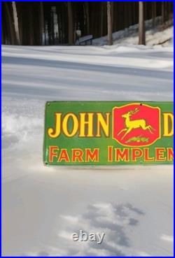 OLD RARE 1950's JOHN DEERE FARM IMPLEMENTS PORCELAIN ENAMEL SIGN 36X12