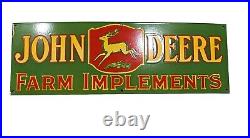 OLD RARE 1950's JOHN DEERE FARM IMPLEMENTS PORCELAIN ENAMEL SIGN 36X12