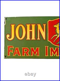 OLD RARE 1950's JOHN DEERE FARM IMPLEMENTS PORCELAIN ENAMEL SIGN 36X12