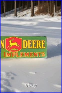 OLD RARE 1950's JOHN DEERE FARM IMPLEMENTS PORCELAIN ENAMEL SIGN 36X12