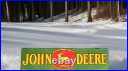 OLD RARE 1950's JOHN DEERE FARM IMPLEMENTS PORCELAIN ENAMEL SIGN 36X12