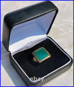 OOAK John Deere Ring Green Onyx Signed Sterling Silver Pinky Size 5.5 Chunky