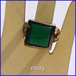OOAK John Deere Ring Green Onyx Signed Sterling Silver Pinky Size 5.5 Chunky